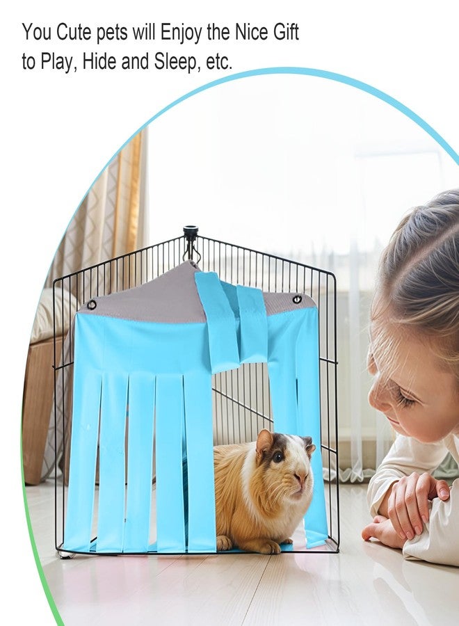 Larrel 2 Pcs Guinea Pig Hideout, Convenient Guinea Pig Cage Accessories with 6pcs Hooks Cute Small Animal Hideout with Reversible Sides for Ferrets Chinchillas (Blue Green) - Image 5